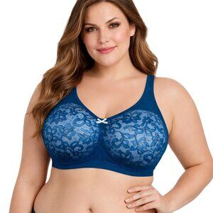 Cacique Womens Bra Unlined No Wire Plus Size 42DD Teal Blue Lace